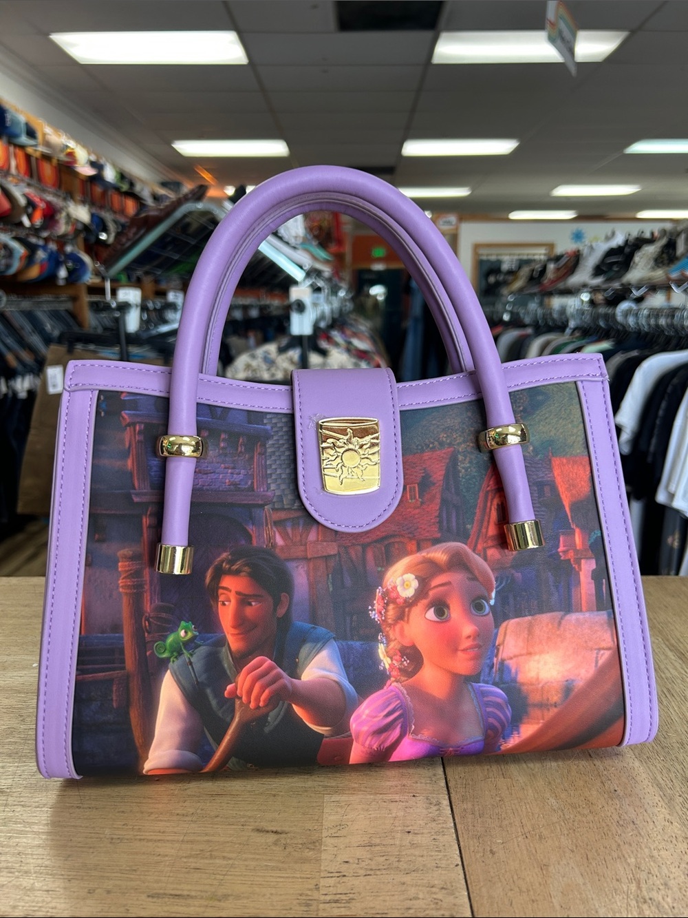 Loungefly Purple Rapunzel Animated Satchel with Gold Accents